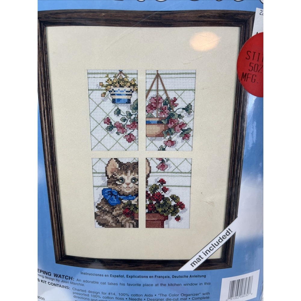 Windows 08030 Kitty In Window COUNTED CROSS STITCH Finished‎ 5x8 New Sealed